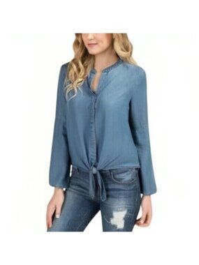 Harper Chambray Long Sleeve Tie Blue Shirt Size Medium